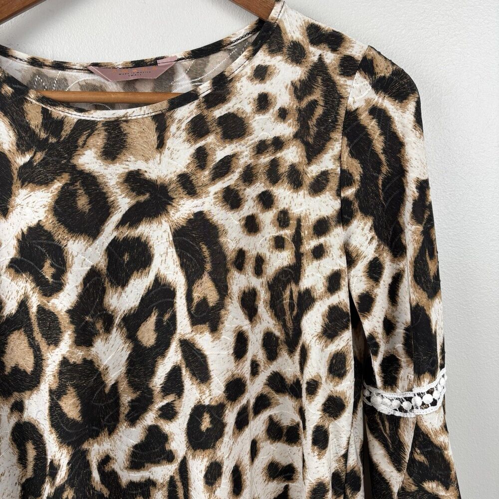 Amana Leopard print Women Small Top Animal Print Flare Long Sleeve Blouse - Picture 3 of 8